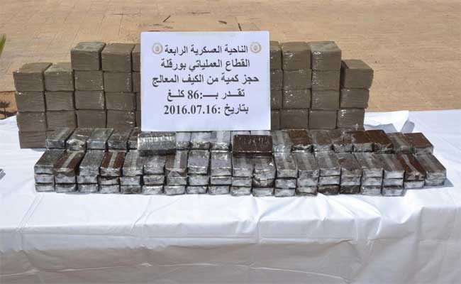 ضبط 86 كيلوغراما من الكيف المعالج و توقيف 4 أشخاص و مهربا بورقلة