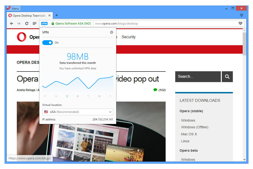 Opera 40: المتصفح يضم خدمة VPN مجانية ومتوفر الآن على مختلف الأنظمة