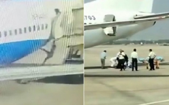 مضيفة  تسقط من طائرة