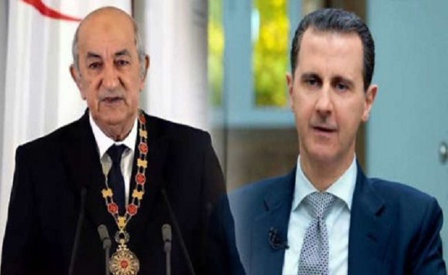 الجحش بشار يشكر المنبطح تبون على دعمه في قتل الشعب السوري وتثبيت كرسيه للحكم بدعم من الجامعة العربية